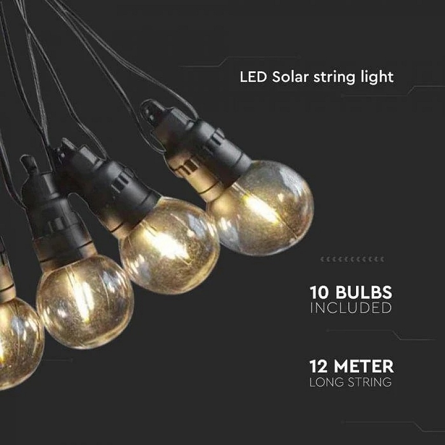 V-tac 10x0,5W светодиодная гирлянда, 3000K, 12м, с солнечной батареей и пультом дистанционного управления – 3