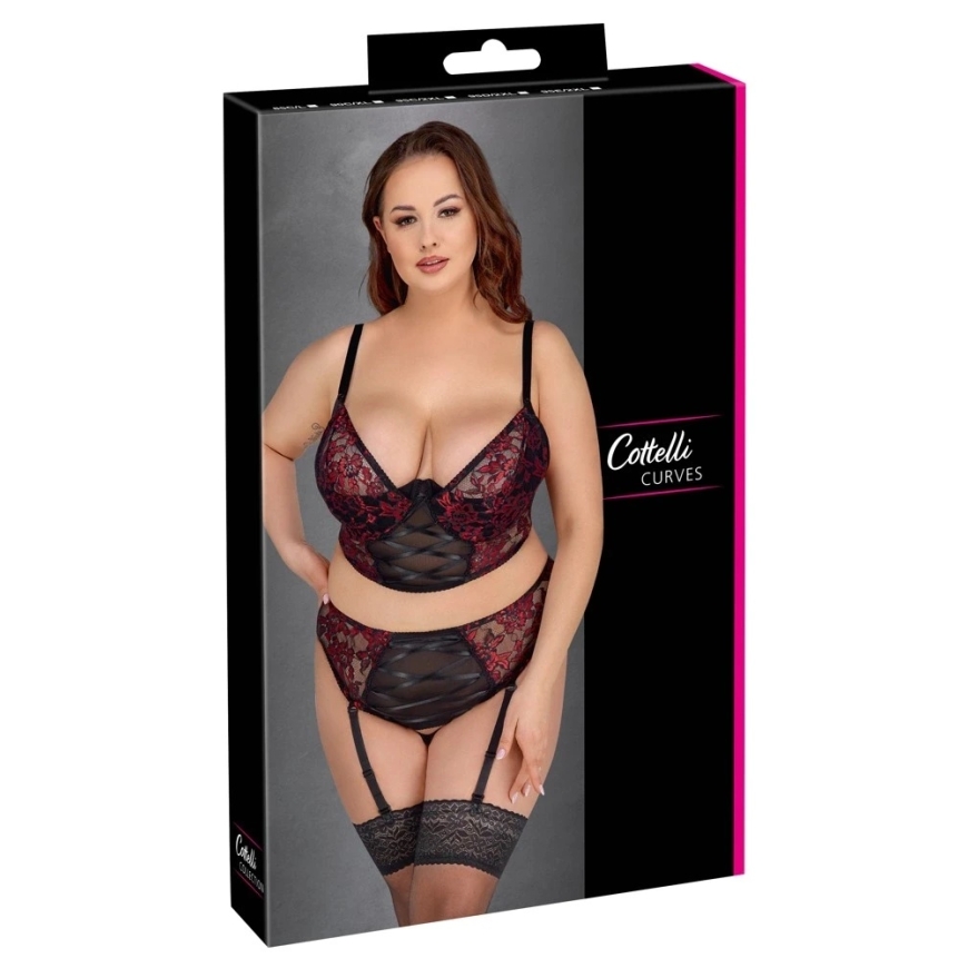 Cottelli Curves rintaliivisetti musta/punainen 95C/2XL – 2