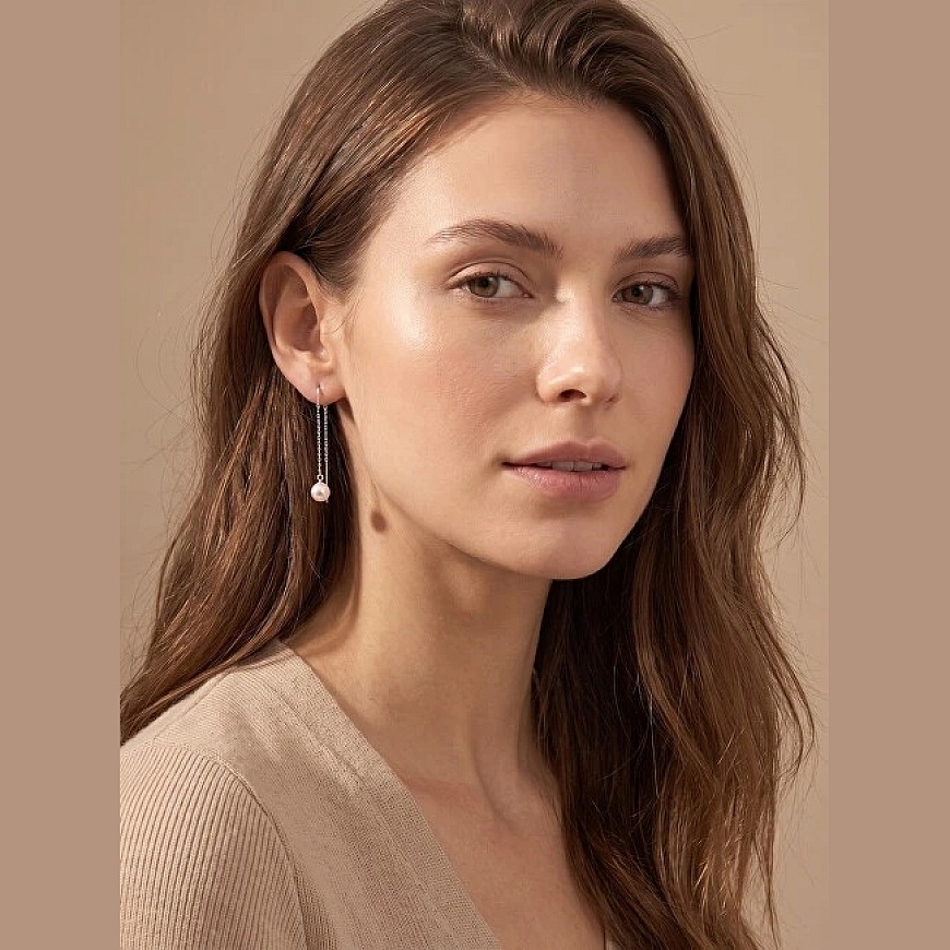 Brilio Silver Sidabrinis thread earrings with real pearl EA1289W – 4