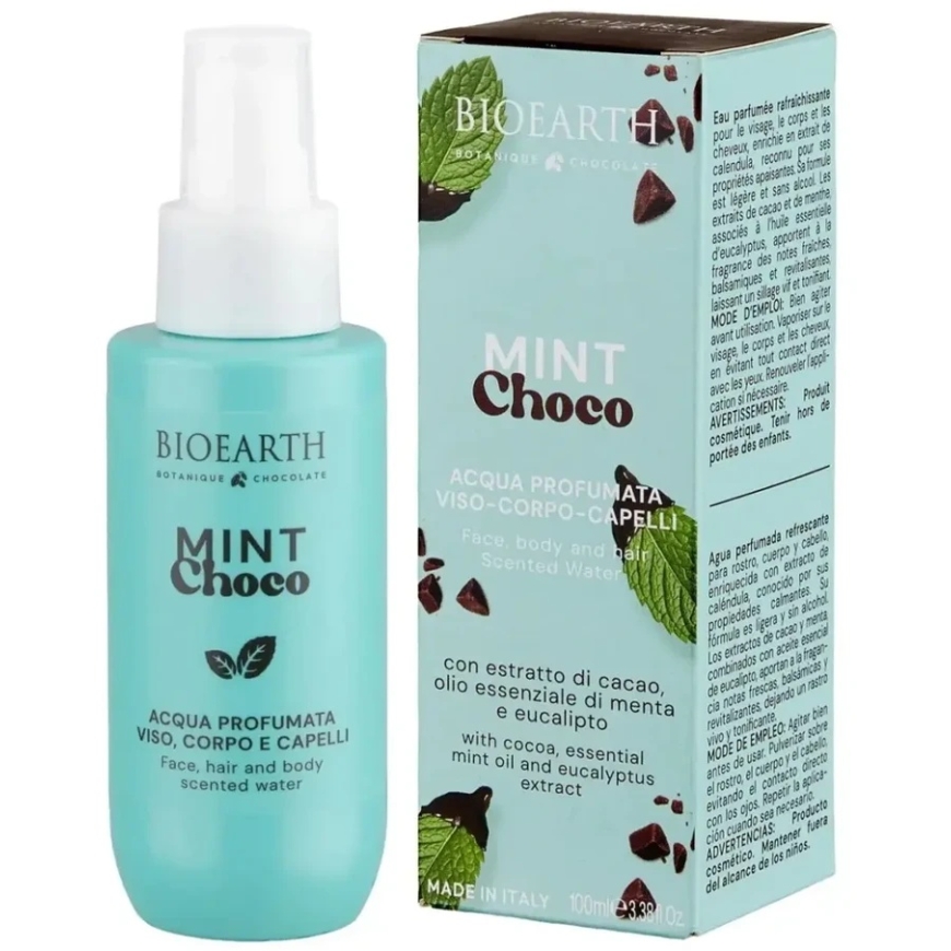 Bioearth Mint Choco Gaivinantis purškiklis kūnui, veidui ir plaukams, 100 ml