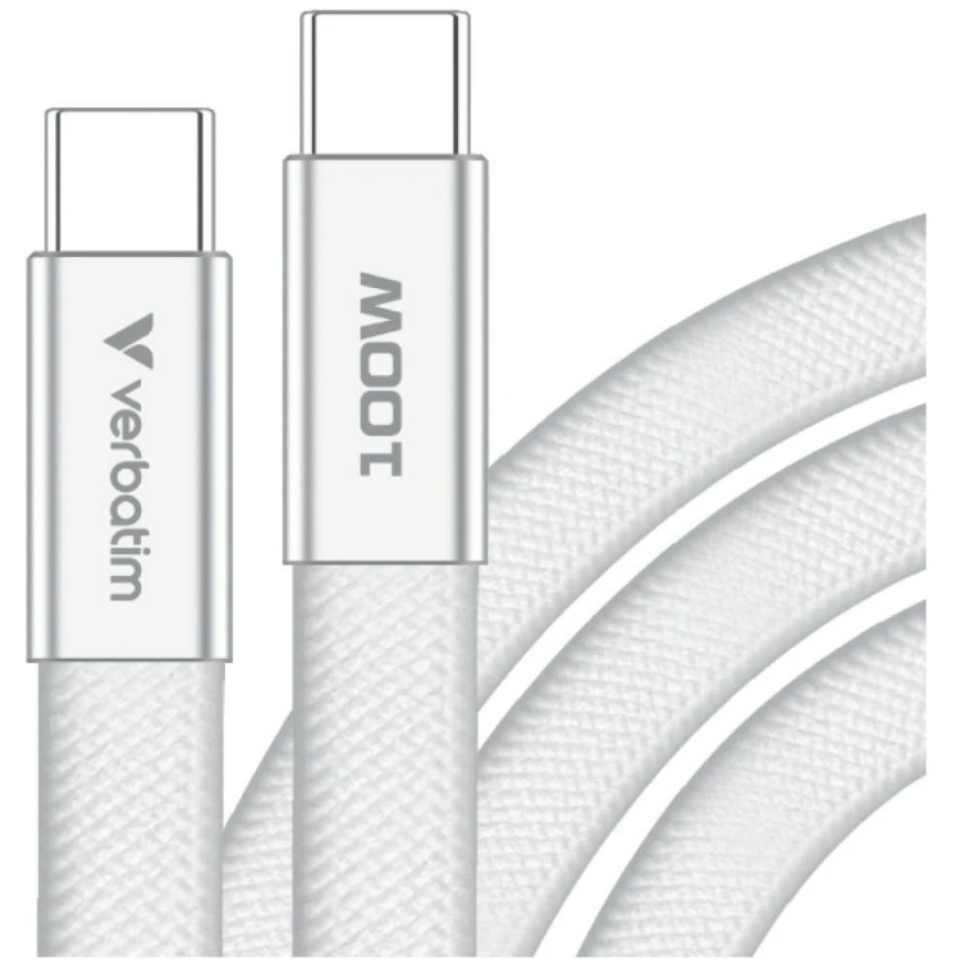 Kabelis Verbatim Sync & Charge SoftTouch USB-C į USB-C 100W PD3.0 120cm baltos spalvos 30277 – 3