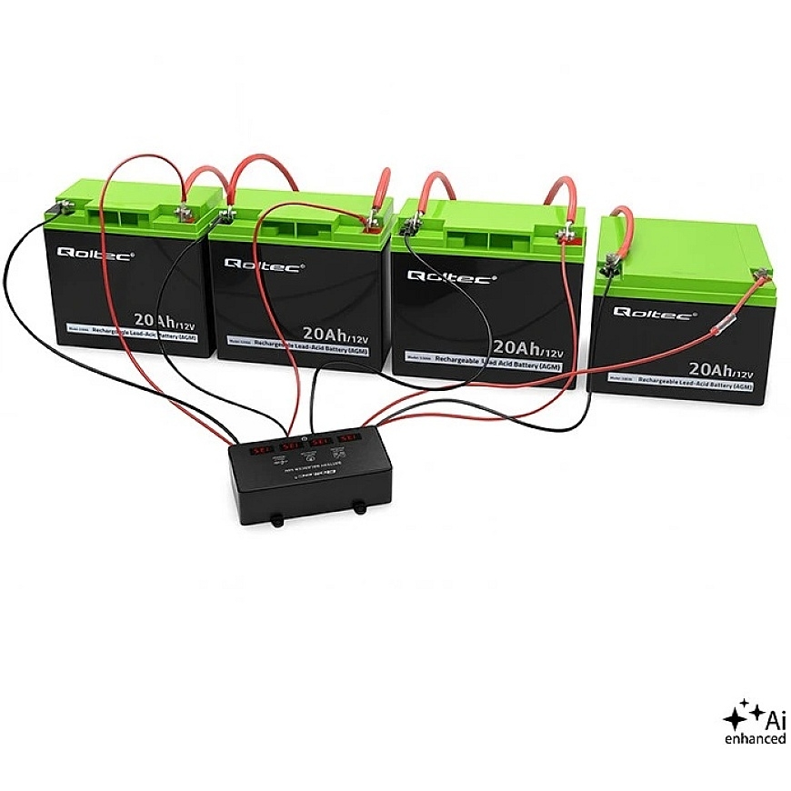 Qoltec Voltage Balancer 48V for 4 x 12V Batteries | 10A | AGM GEL LiFePO4 | LED – 3