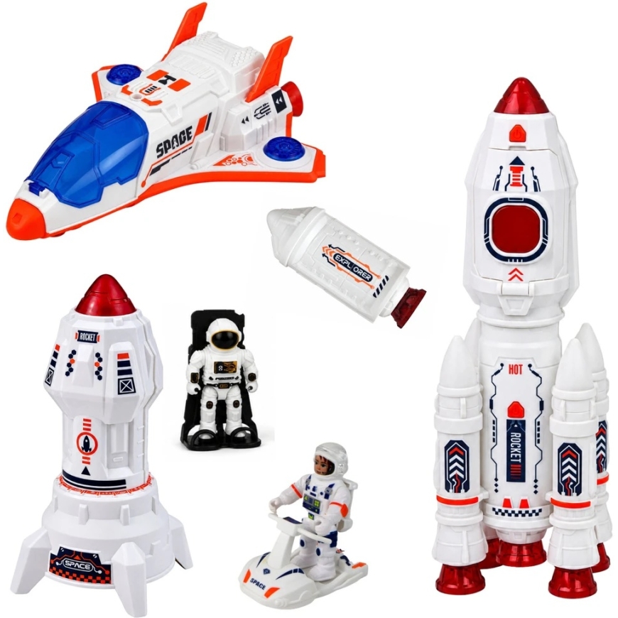 Lean Toys Kosmosa rotaļu komplekts ar gaismas un skaņas efektiem, balts, oranžs un zils – 5