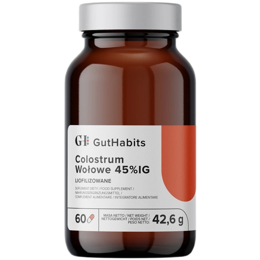 Guthabits Colostrum Galvijų 45% IG maisto papildas 60 kapsulių