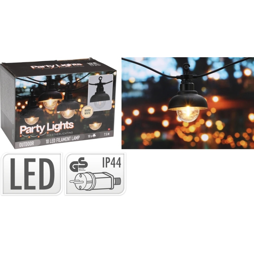 Mondex Puutarhavalot, 10 LED-lamppua mustalla lampulla, 7,5 cm, juhlavalaistus