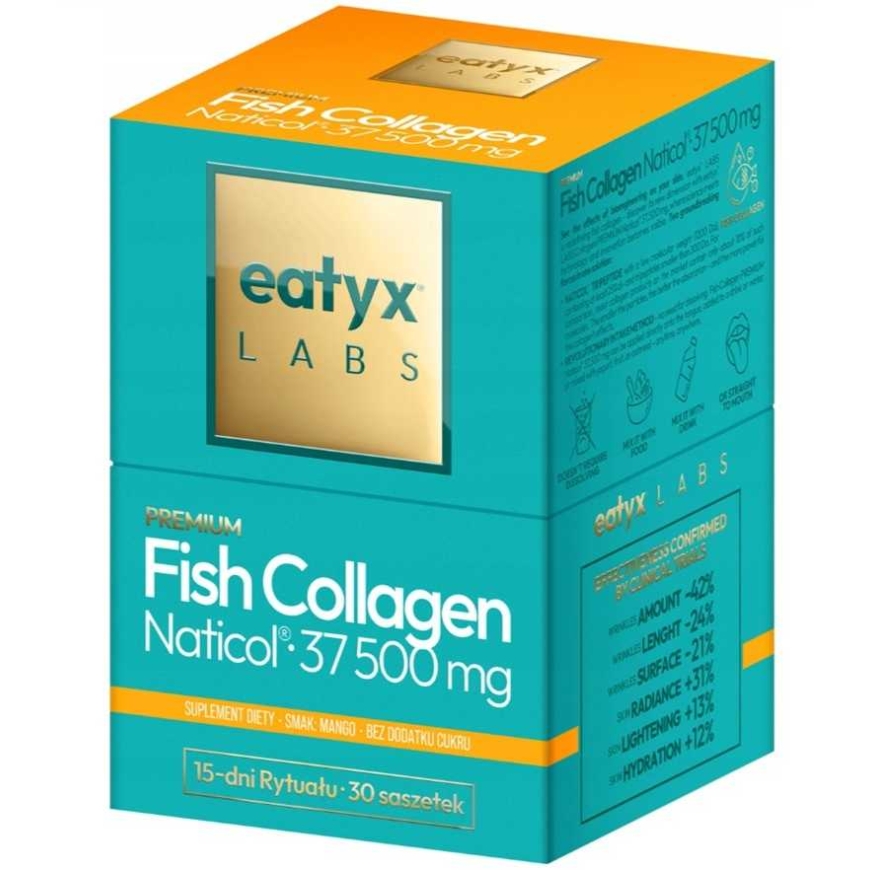 Eatyx Fish Collagen Naticol kalakollageeni pusseissa ravintolisä Mango 30x2.5g