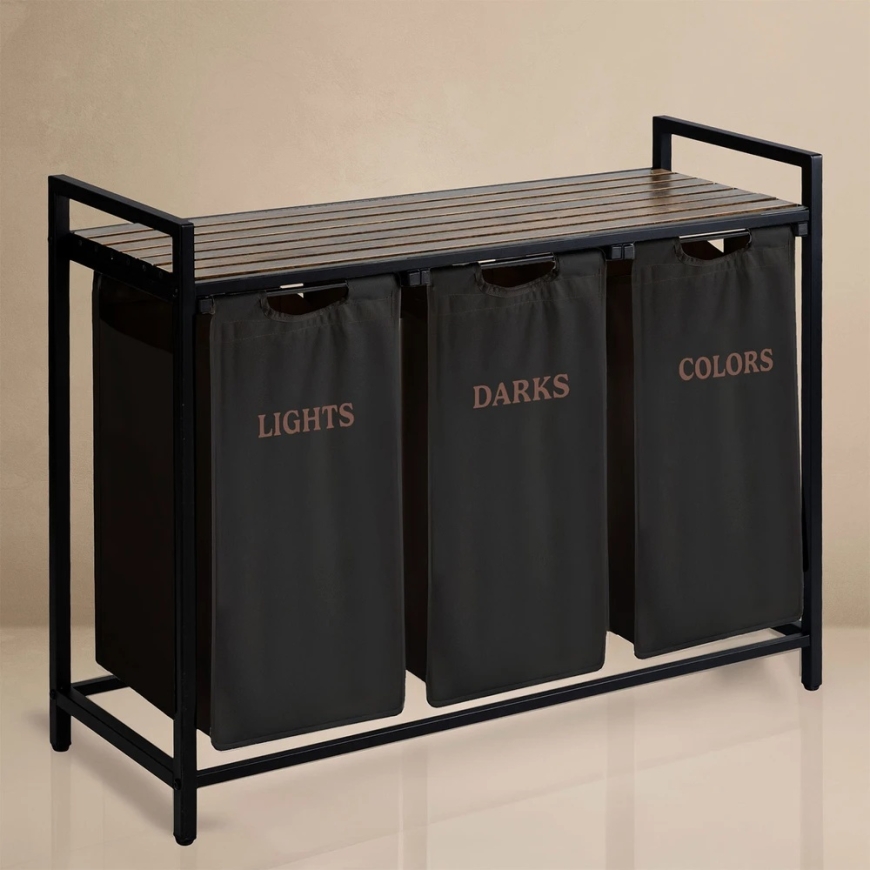Massido 120 l three-compartment laundry basket on frame – 2