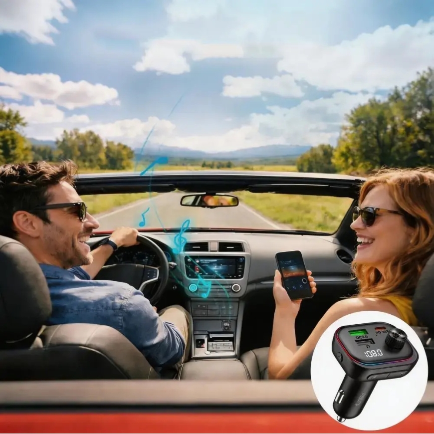 TECH-PROTECT CC07 3-PORTTIA AUTO LATAUSLAITE PD 54W + FM BLUETOOTH-LOPPULÄHDE MUSTA – 5