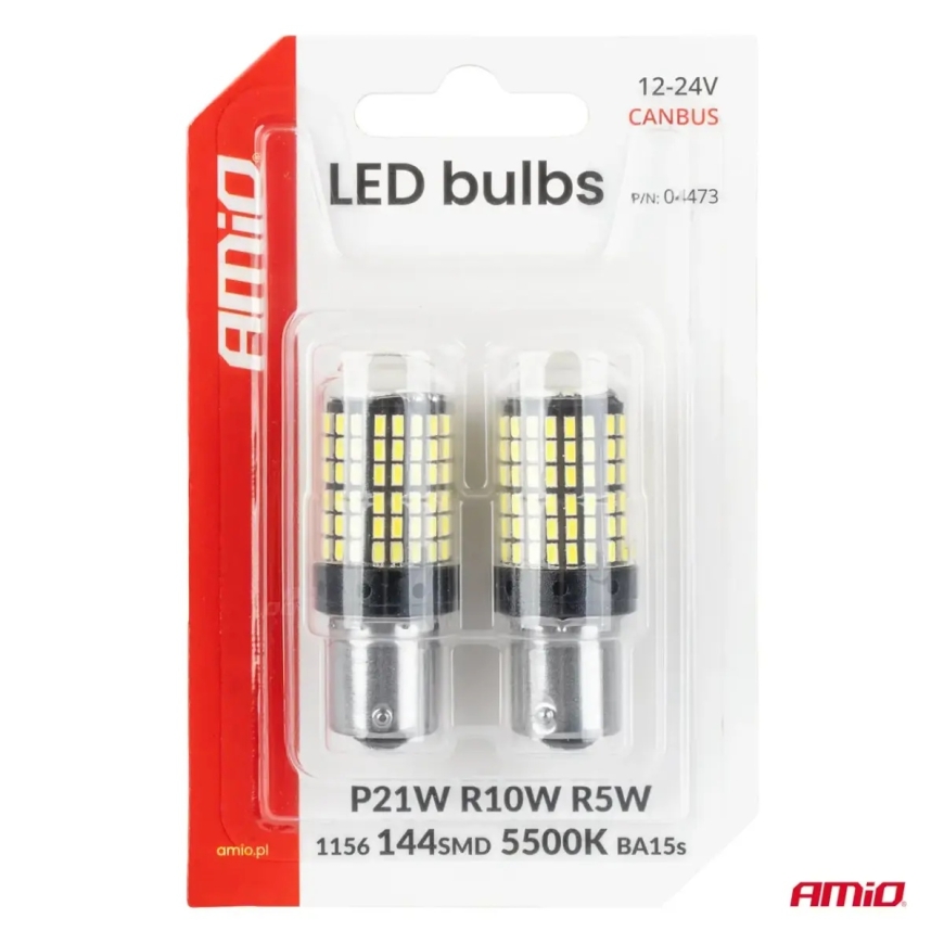 CANBUS LED lemputės 1156 BA15S P21W R10W R5W 4SMD 1860 Balta 12V 24V AMIO-04252 – 5