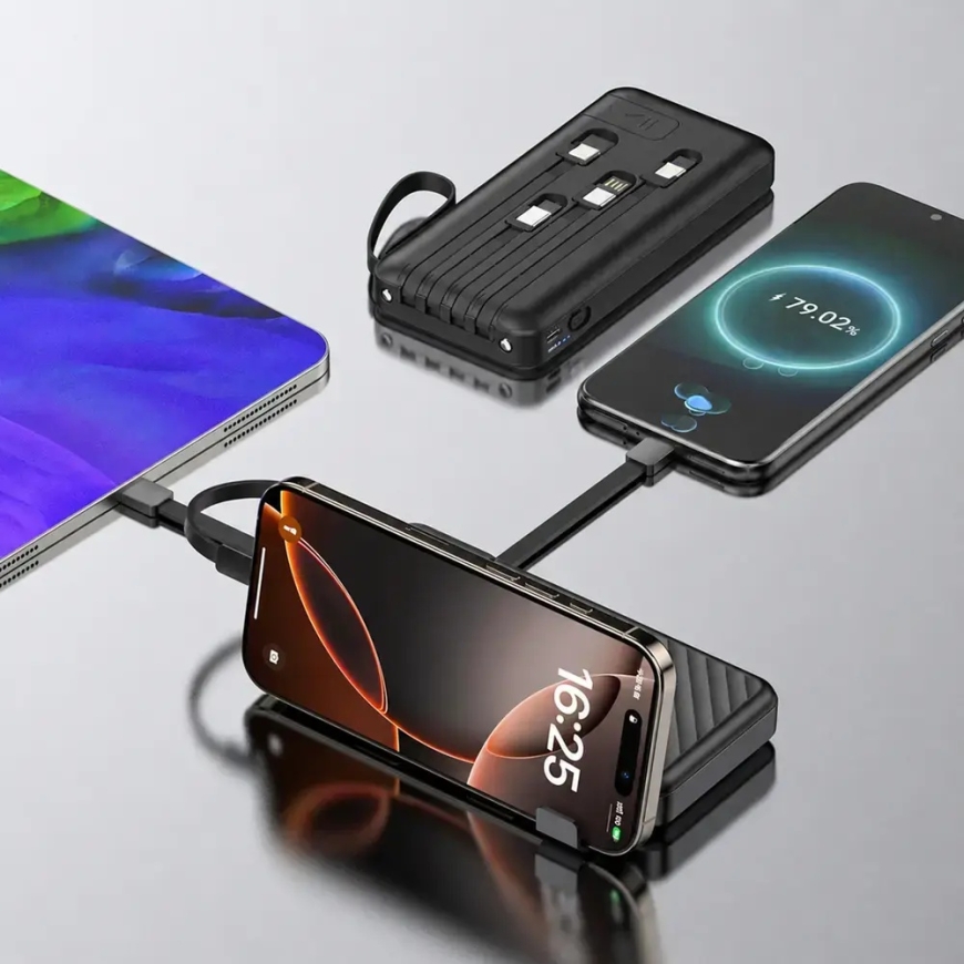 Wozinsky W11-B ārējais akumulators (powerbank) | 10 000 mAh | 10W | USB-A, Micro USB, USB-C, Lightning | LED lukturītis | melns – 2