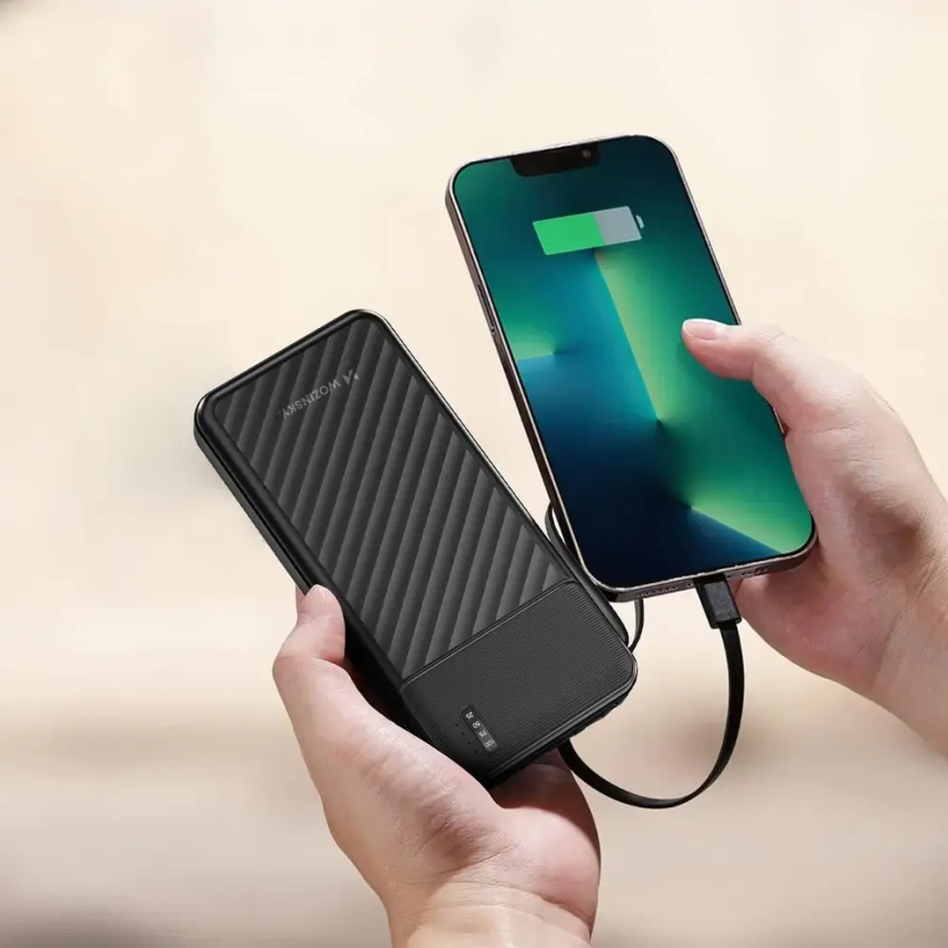 Wozinsky W11-B Power Bank | 10 000 mAh | 10W | USB-A, Micro USB, USB-C, Lightning | LED-taskulamppu | musta – 3