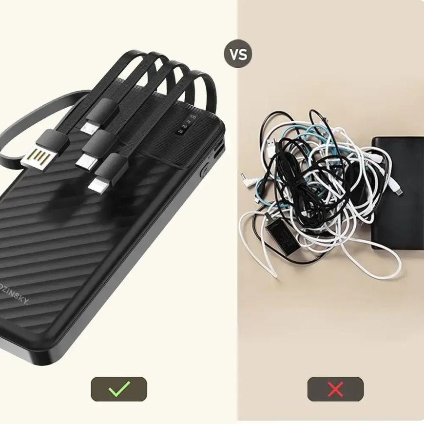 Wozinsky W11-B väline akupank (powerbank) | 10 000 mAh | 10W | USB-A, Micro USB, USB-C, Lightning | LED taskulamp | must – 5