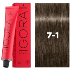 Londa Professional Schwarzkopf Professional, Igora Royal, постоянные краски для волос, 7-1 Cendre Medium, для светлых волос, 60 