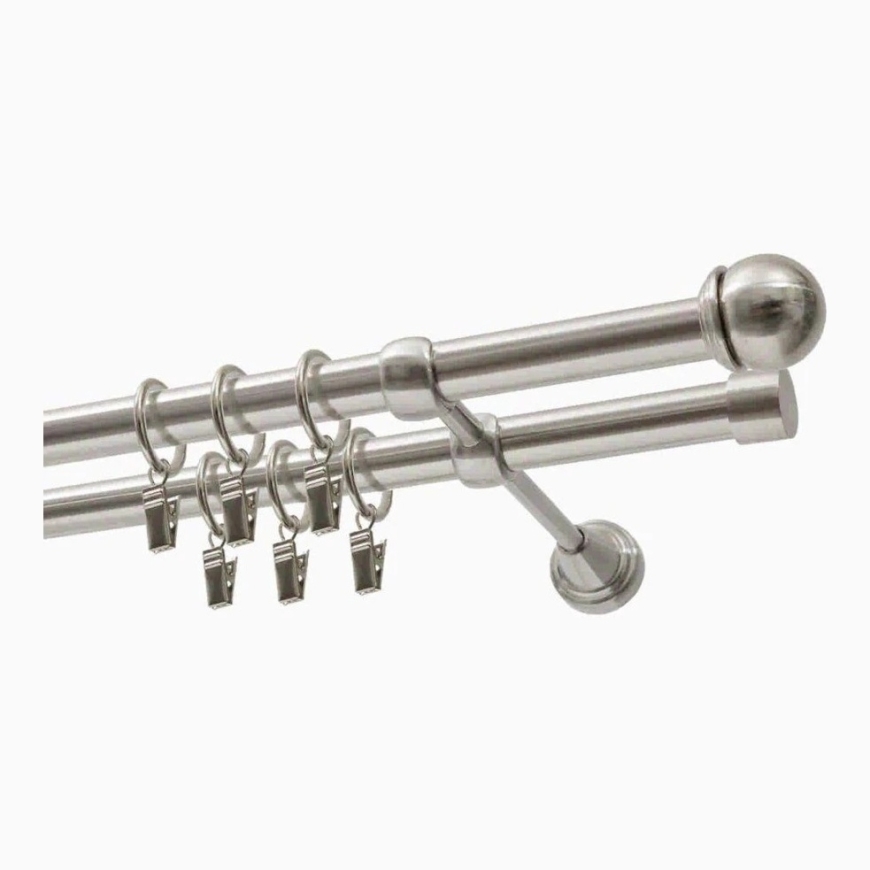Decastyl Double Curtain Rod Strip FI 19 MM Stainless Steel Effect 200 CM MAX Ball with Wheels KOWALSKI