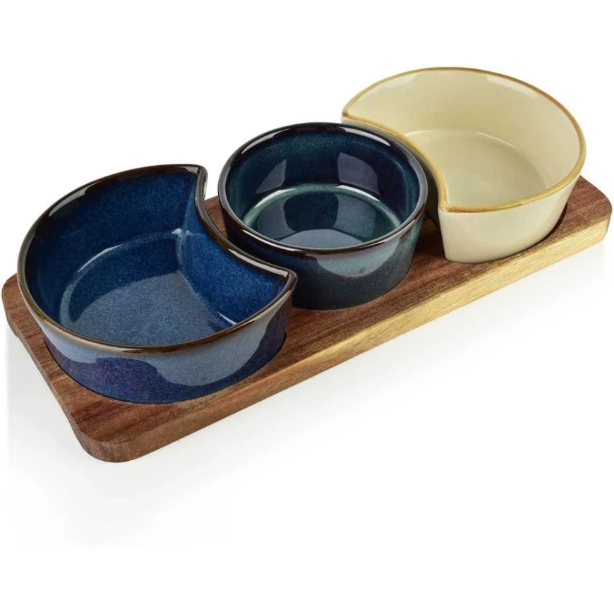 Mondex Kopš 1986. gada MODERN KITCHEN Dēlīte ar 3 bļodām 8,5x42x/11x9,5x3,5cm(26,5x11x1,2cm)2x150ml 120ml