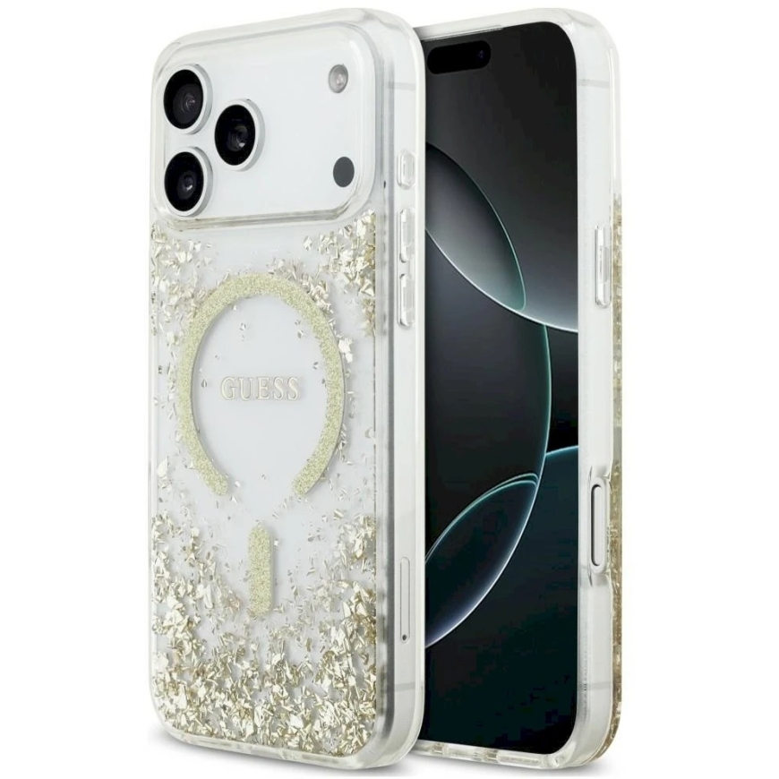 Guess Resin Bottom Glitter MagSafe maciņš iPhone 18 Pro Max / 17 Pro Max - Zelta – 2