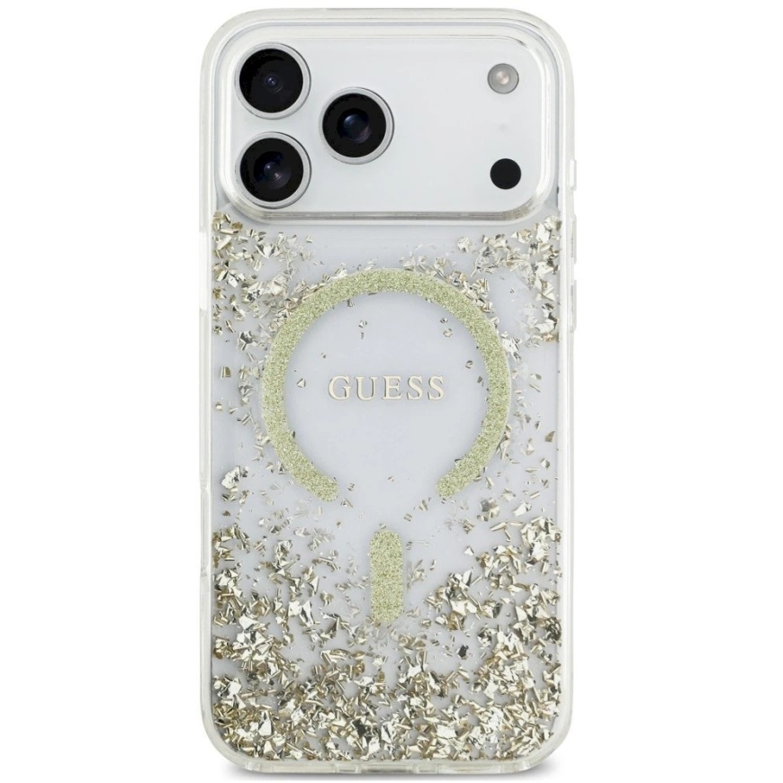 Guess Resin Bottom Glitter MagSafe kate iPhone 18 Pro Max / 17 Pro Max - Kuld – 4