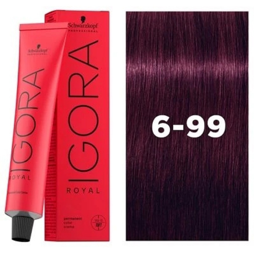 Schwarzkopf Ammattimaiset hiusvärit, Igora Royal, Pysyvät hiusvärit, 6-99 Tumma Lila Ekstra vaaleille hiuksille, 60 ml