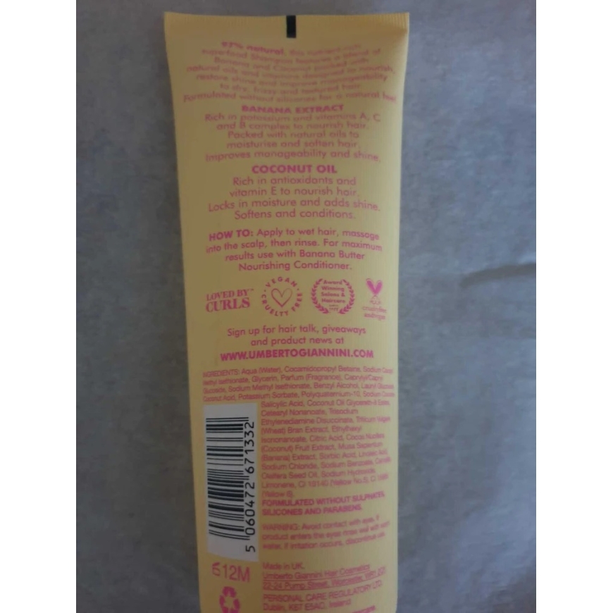 Umberto Giannini Banana Butter veganiškas ir nežiaurus gyvūnams, natūralių ingredientų plaukų šampūnas maitinantis ir drėkinanti – 3
