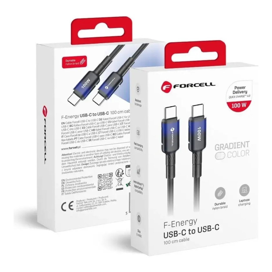 Forcell F-Energy C357 провод для передачи данных и зарядки | USB-C на USB-C | QC 4.0, PD | 100W | 1m | чёрный