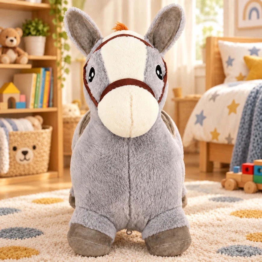 Lean Toys Плюшевый надувной прыгающий пони, серый, 60 × 23 × 50 см – 4