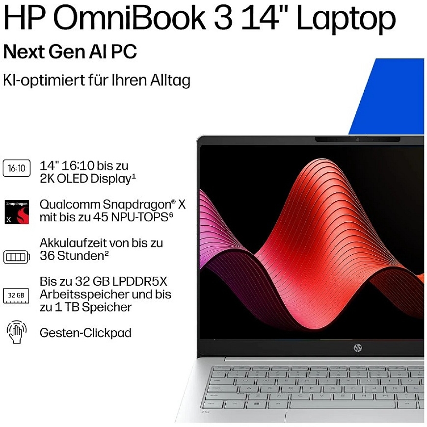HP OmniBook 3 Next Gen AI laptop 14-hz0351ngx 14" WUXGA Snapdragon X X1-26-100 16GB/512GB Windows 11 – 3
