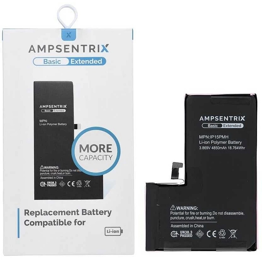 Other "Oem AmpSentrix Basic" battery for "iPhone 15 Pro Max" (high capacity 4850 mAh)