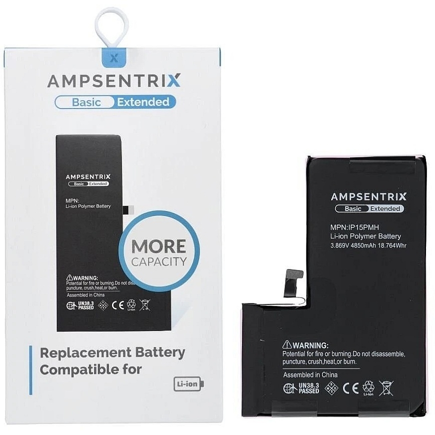 Muut "Oem AmpSentrix Basic" -paristot, jotka on suunniteltu "iPhone 15 Pro Max" (korkea kapasiteetti 4850 mAh) – 2