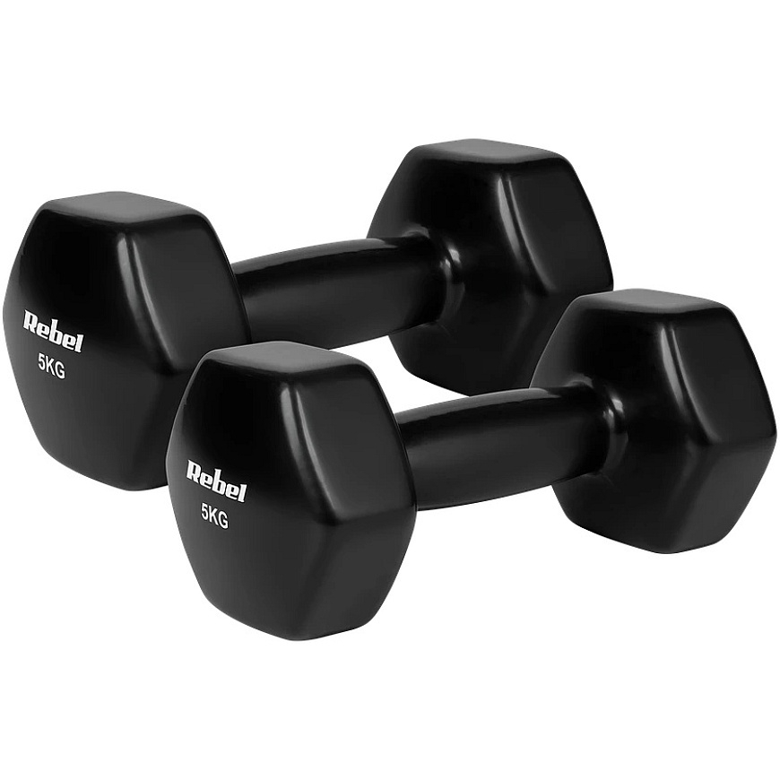 Kuusnurksed malmist vinüül hantlid 2x5kg, REBEL ACTIVE
