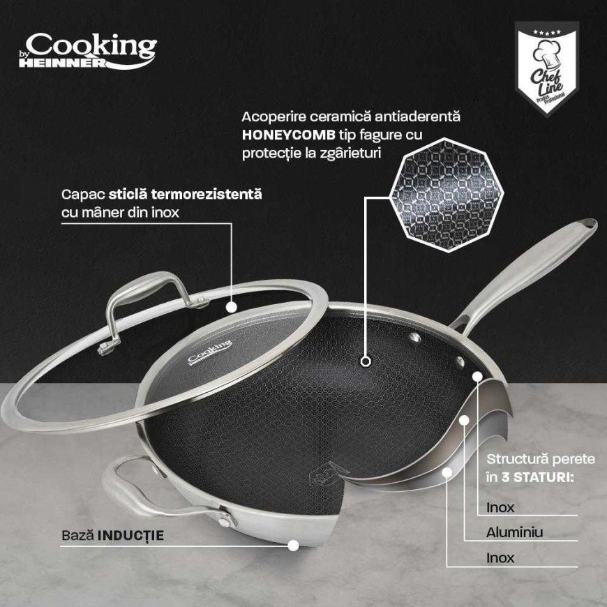 NERŪDIJANČA ACIŅA WOK LĪNIJA + STIKLA VĀKS 30X8,5 CM, 4,5 L, TITĀNS 3, COOKING BY HEINNER – 3