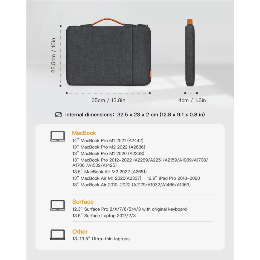 Inateck LB02006-13S Nešiojamas kompiuteris Sleeve Briefcase 13\", Juodas Gray – 2
