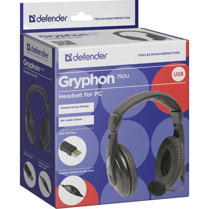 Defender Aizsargs Gryphon 750U USB Melns