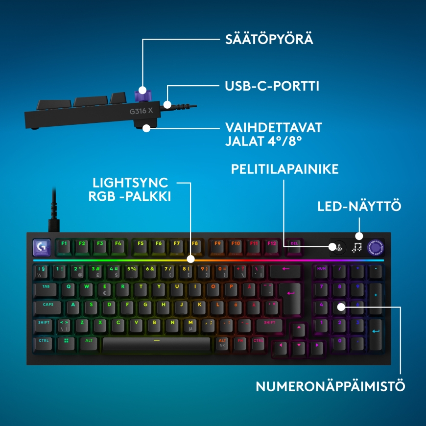 Logitech G316 X 98 žaidimų klaviatūra, juoda – 2