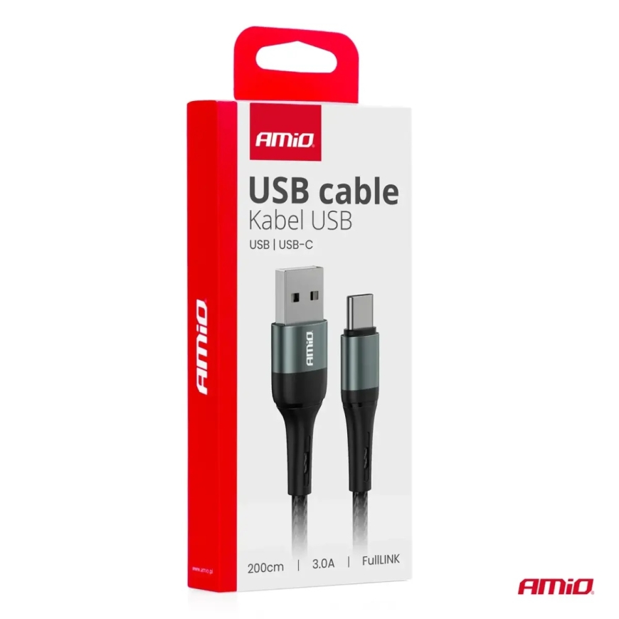 AMiO AMIO-03912 datu pārraides un uzlādes vads | USB-A uz USB-C | 15W | 2m – 3