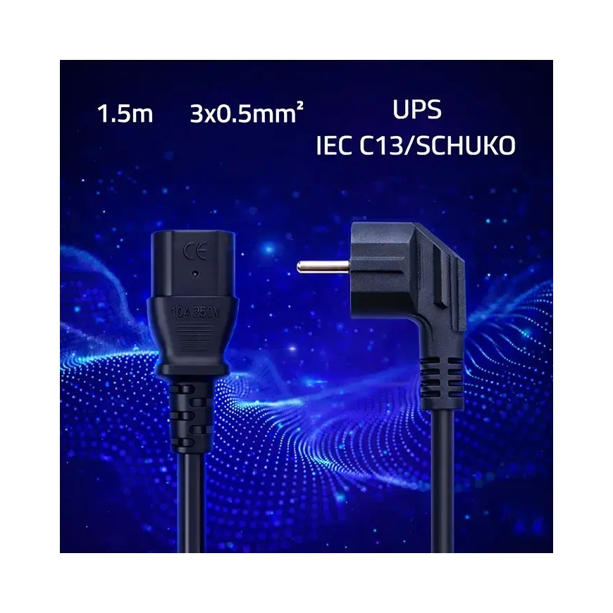 Qoltec Maitinimo kabelis SCHUKO | IEC C13 | CEE 7/7 | 3x0,50mm² | Grynas varis Cu | 1,5m – 2