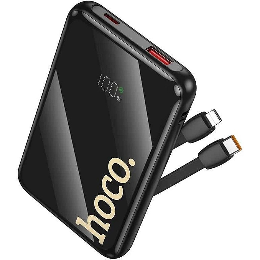 Внешний аккумулятор Hoco 10000 мАч QC PD 22.5W с интегрированными кабелями USB C + Lightning Q37 черный