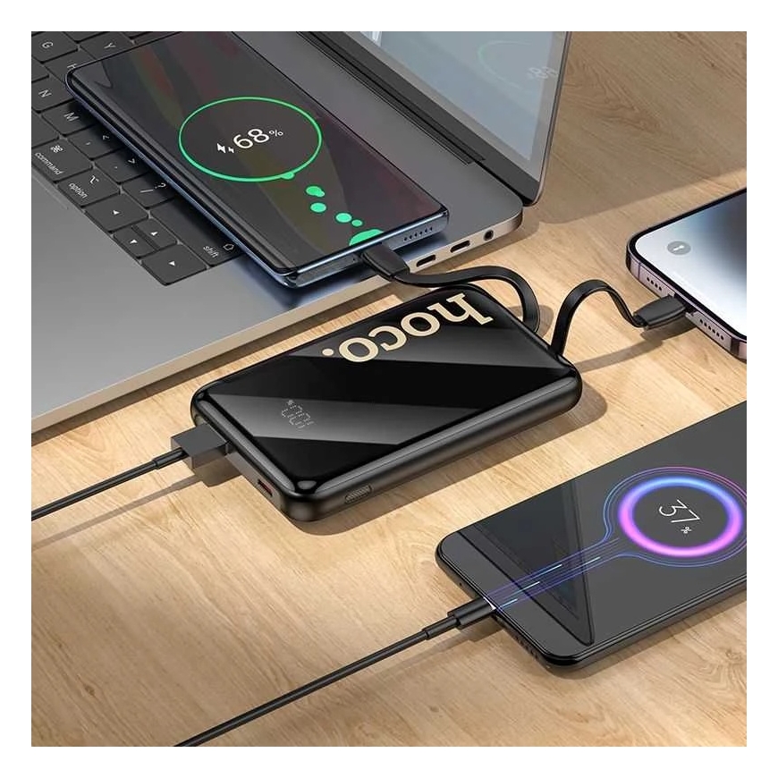 Hoco 10000 mAh QC PD 22.5W Power Bank with Integrated USB C + Lightning Cables Q37 Black – 3