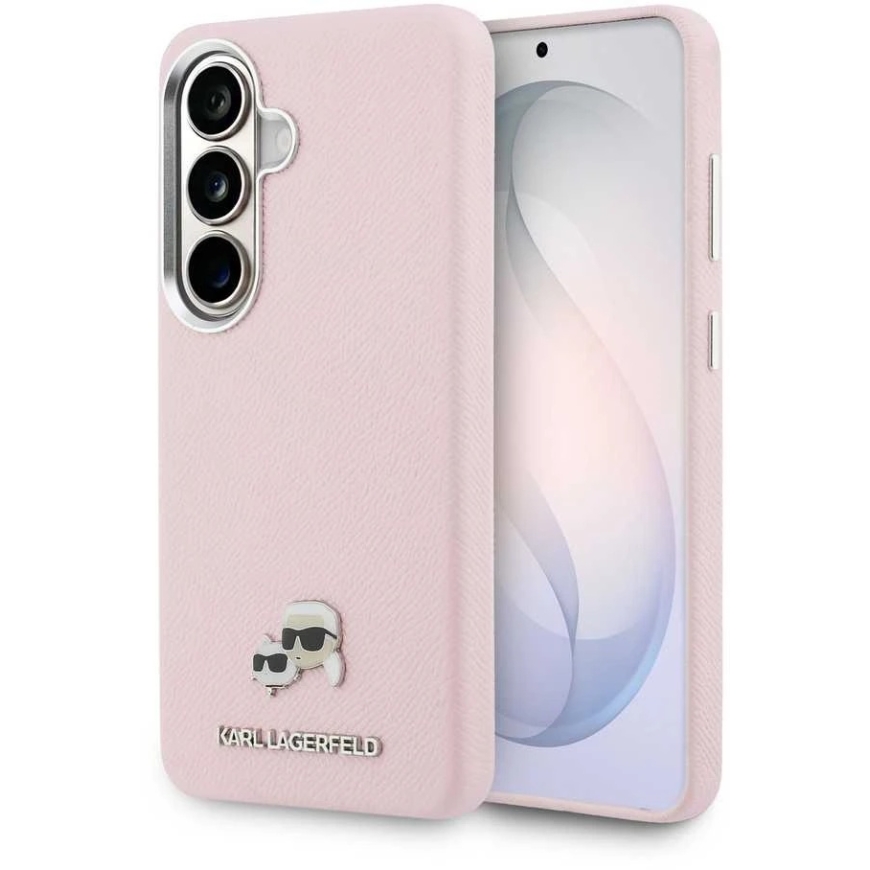 Karl Lagerfeld Grained PU Leather K&CH Heads Magnetic Case for Samsung Galaxy S26+ in Pink Color