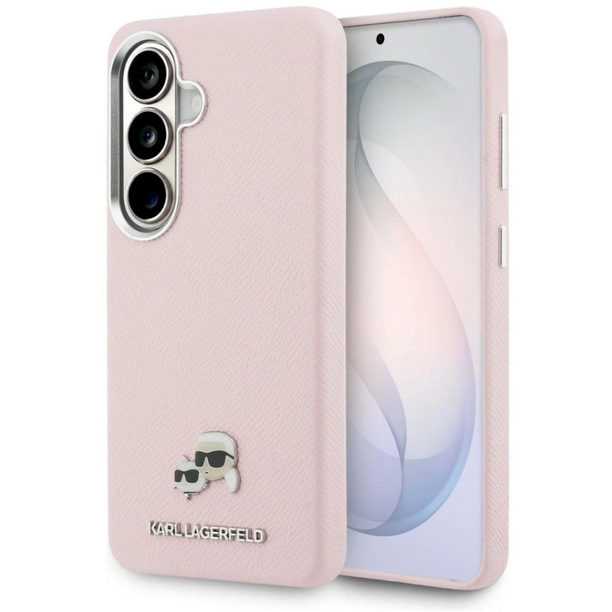 Karl Lagerfeld Grained PU-nahasta K&CH Heads magneettikotelo Samsung Galaxy S26+:lle vaaleanpunaisena – 2