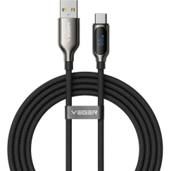 Veger AC1-XHJ data transfer and charging cable | USB-A to USB-C | PD | 66W | with LED display | 1.2m | black