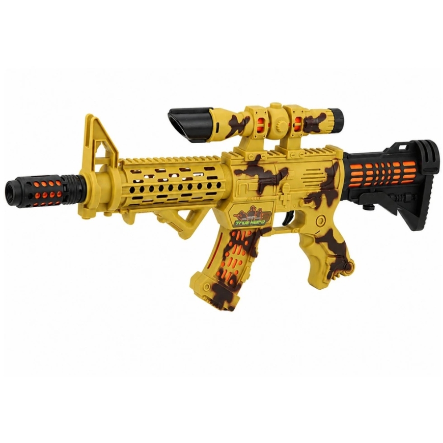 Lean Toys Rotaļu ieroču ar optisko mērķi un gaismas un skaņas efektiem, smilšu krāsā ar kamuflāžas elementiem, 54 × 21,5 × 5 cm – 3