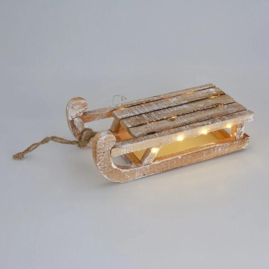 Mājas stila kolekcija Koka Ziemassvētku dekorācija ar LED gaismām, ragava, 32 x 25 x 11 cm – 4