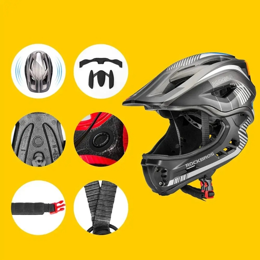 Rockbros TT-32SBTG-M laste jalgrattakiiver eemaldatava lõuaprotektoriga, suurus M - hall – 4