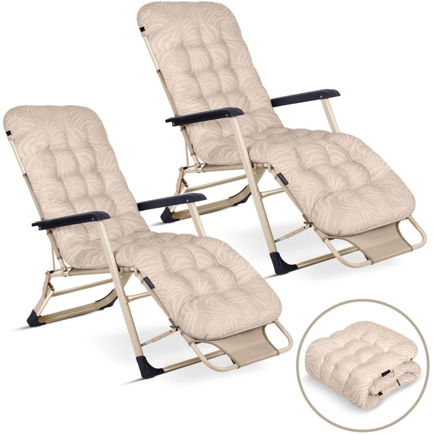 Foldable garden lounger with pillow Sofotel ChillWell, 2 pcs, sand color set – 4