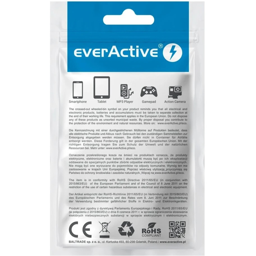 USB-latauskaapeli - everActive CBB-1IBL 1m, 2.4A Nopea lataus, 480 Mbps Tiedonsiirto, Musta – 2