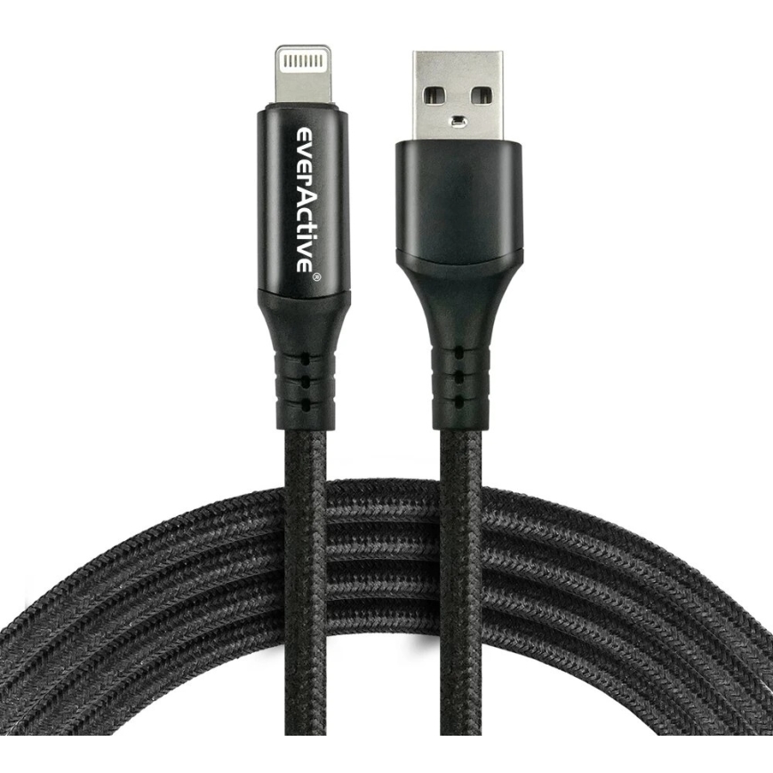 USB Charging Cable - everActive CBB-1IBL 1m, 2.4A Fast Charging, 480 Mbps Data Transfer, Black – 3