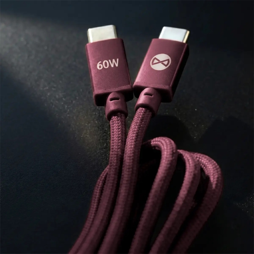 Forever Vibe andmeedastus- ja laadimiskaabel | USB-C kuni USB-C | 60W | 1m | burgundy | punane – 5