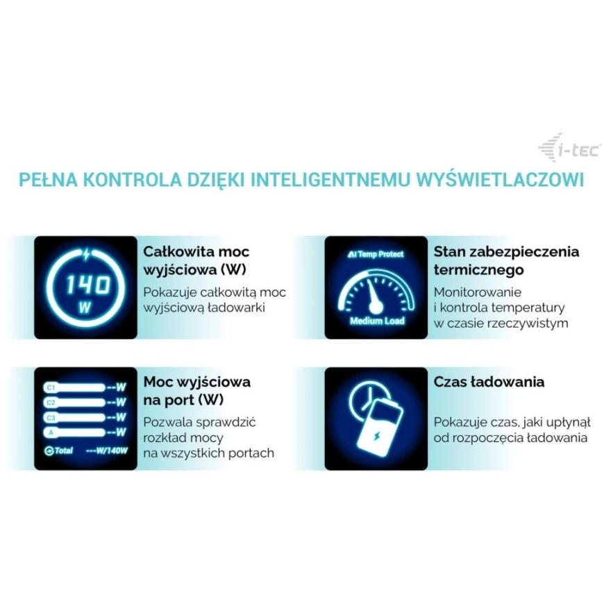 „I-tec“ 140 W USB | 3 x USB-C | 1 x USB-A | LCD | 150 cm – 4