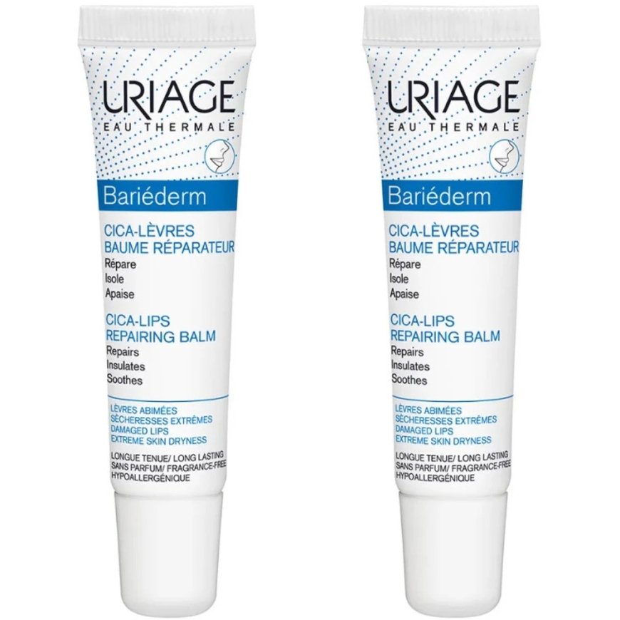 Uriage Bariederm Cica-Lips aizsargājošie lūpu balzami, 2 x 15 ml – 2