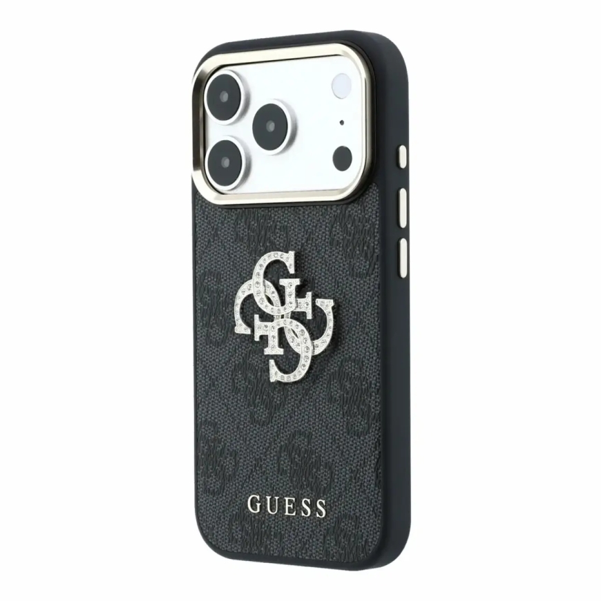 Guess PU 4G Strass Metal logo ümbris iPhone 18 Pro must